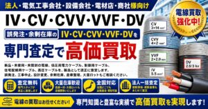 IV・CV・CVV・VVF・DV・高圧ケーブル・制御ケーブルを法人様から高価買取