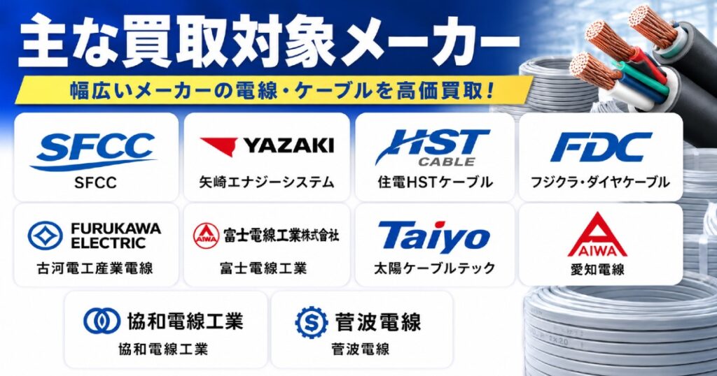 主な電線・ケーブル買取対象メーカー一覧