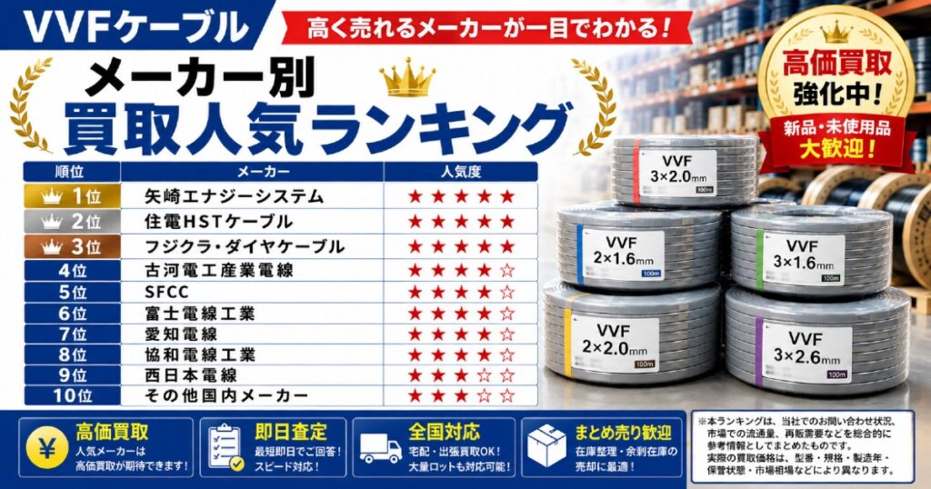 人気メーカーのVVFケーブルをランキング形式でご紹介！